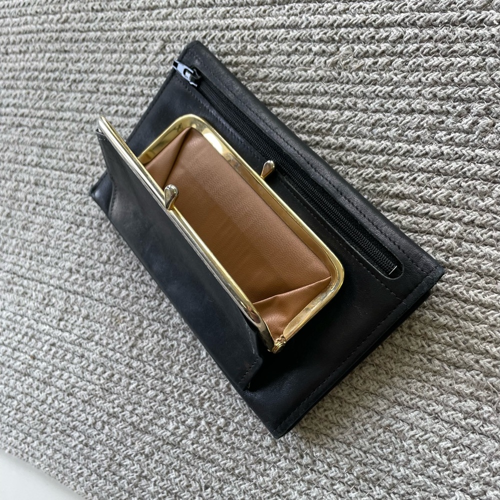 Vintage Rolf Black Leather Wallet Clutch with Coin Pocket